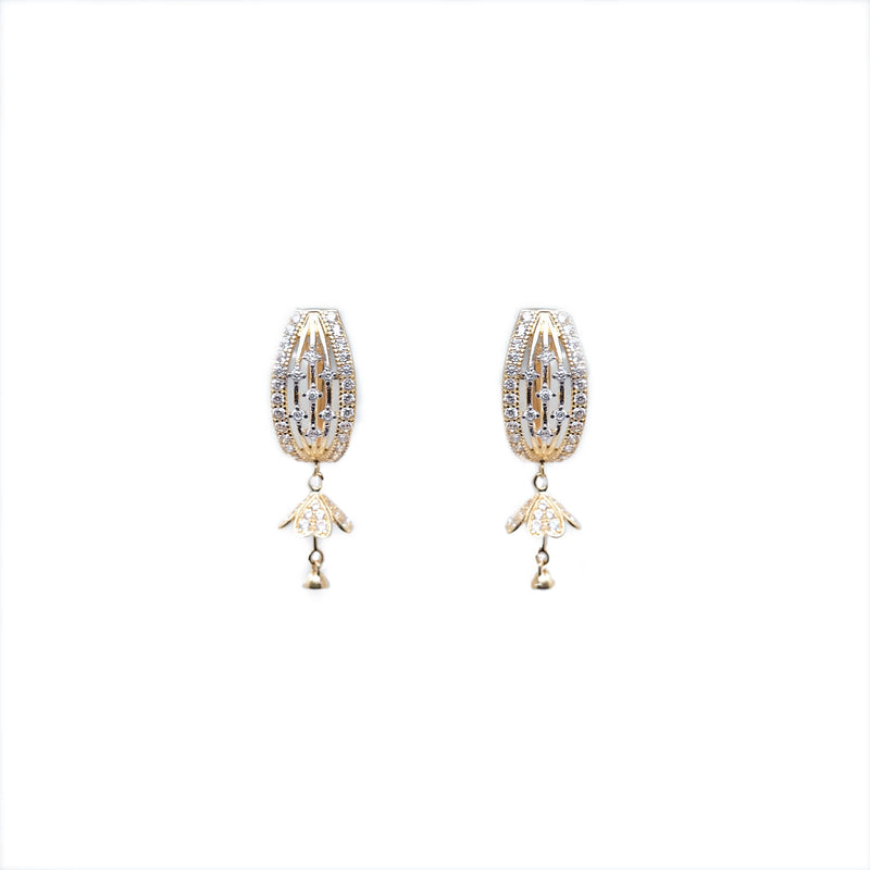 21K YELLOW AND WHITE GOLD INTRICATE STONE EARRINGS