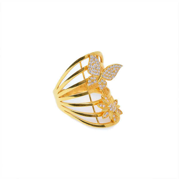 22K YELLOW GOLD BUTTERFLY FLOWER RING