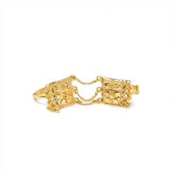 22K YELLOW GOLD TWO FINGER CHAINED RING
