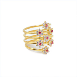 22K YELLOW GOLD RUBY SPIRAL FLORAL RING