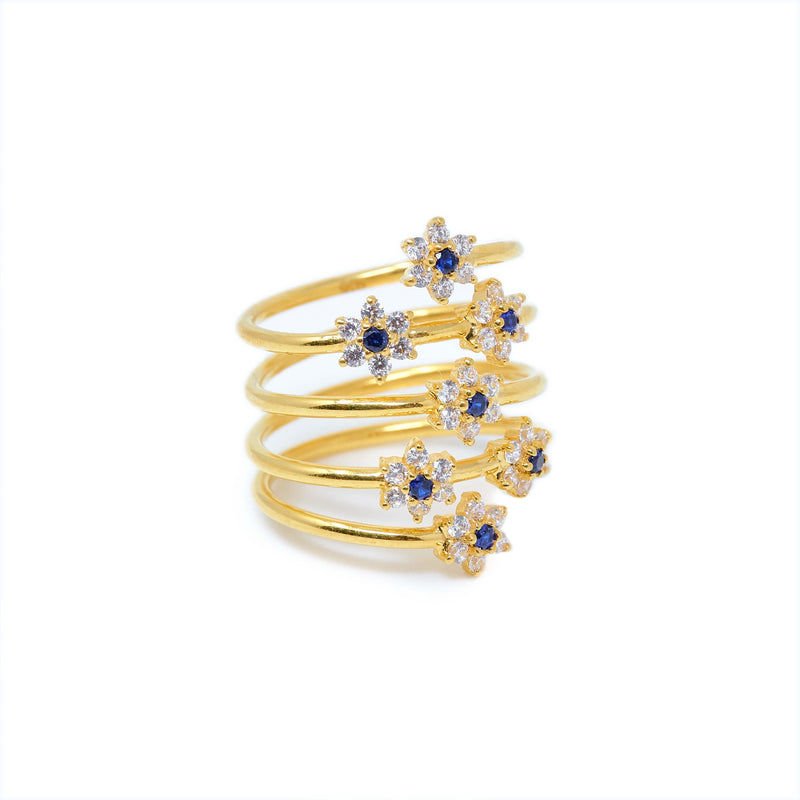 22K YELLOW GOLD SAPPHIRE SPIRAL FLORAL RING