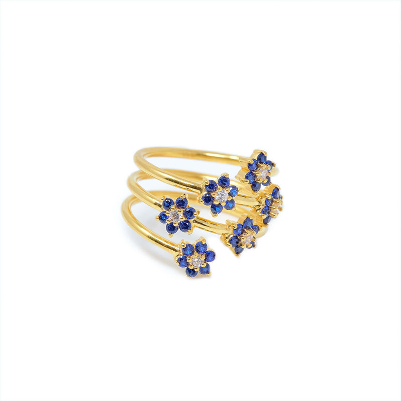 22K YELLOW GOLD SAPPHIRE PETAL SPIRAL FLORAL RING