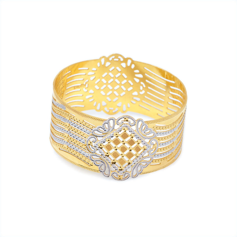 21K YELLOW AND WHITE GOLD LUXE CUFF BANGLE