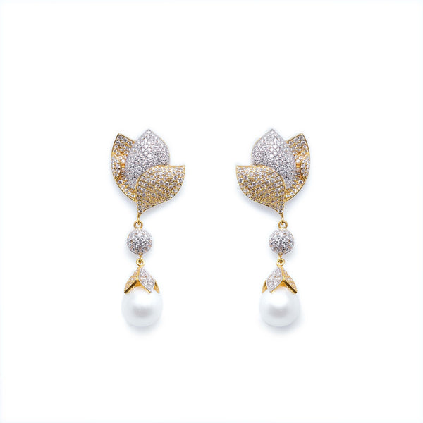 22K YELLOW AND WHITE GOLD PEARL EARRINGS
