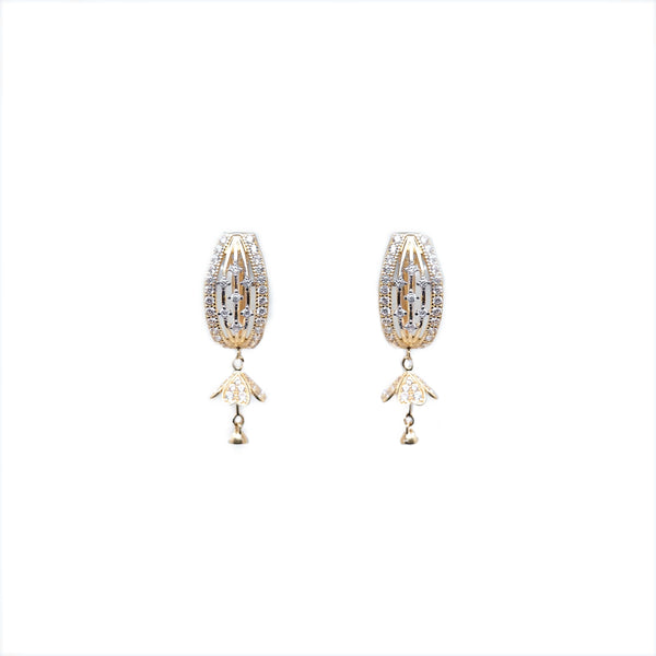 21K YELLOW AND WHITE GOLD INTRICATE STONE EARRINGS